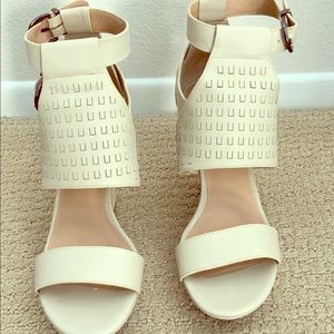 Joe’s Jeans - Cream wedge leather sandals.